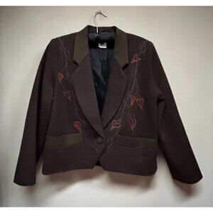 Vintage Mary Flanagan Womens Wool Embroidered One-Button Blazer XS Brown Lined